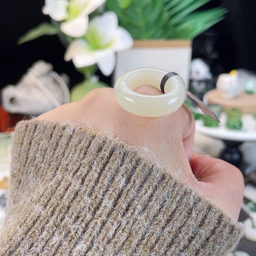 和田玉未镶嵌戒指E50奶糖甜甜圈17.3