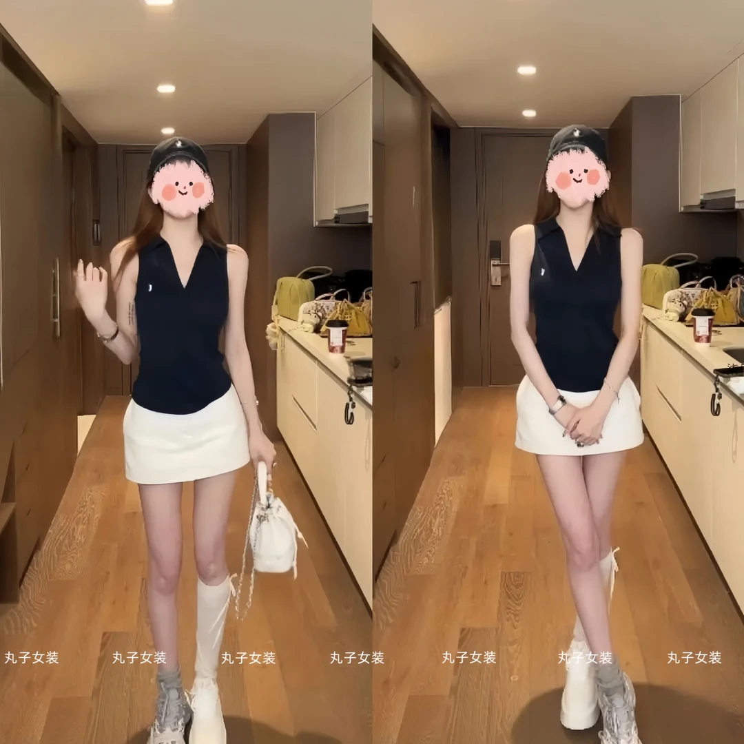 女装夏装套装2025新款爆款气质无袖polo背心上衣显瘦包臀a字短裙