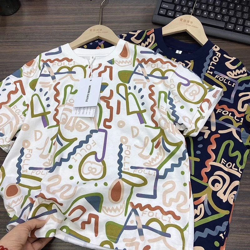 【清仓】男童女童纯棉打底衫中小童帅气潮款短袖儿童卡通漫绘T恤