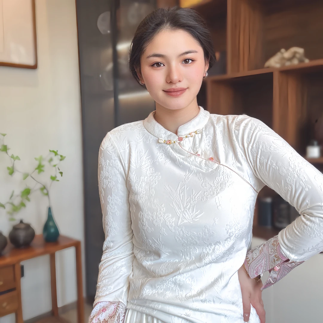 【花中仙】新中式秋季新款百搭提花长袖休闲上衣中国风气质减龄女装