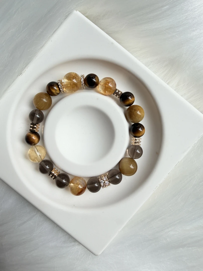 金霸大综合天然黄塔晶手串 虎眼石黄水晶 守财水晶