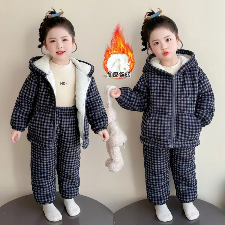 女童睡衣冬季新款三层夹棉小女孩宝宝加绒加厚洋气保暖儿童家居服