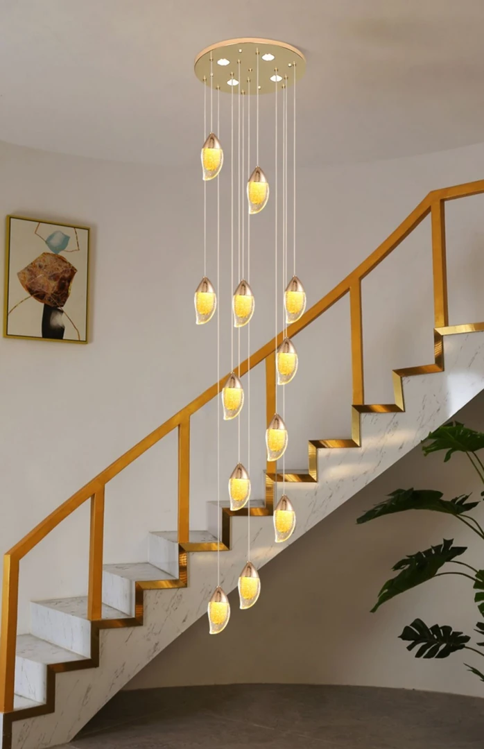 轻奢大气旋转楼梯上方吊灯自建房挑空小复式楼芒果造型loft灯具