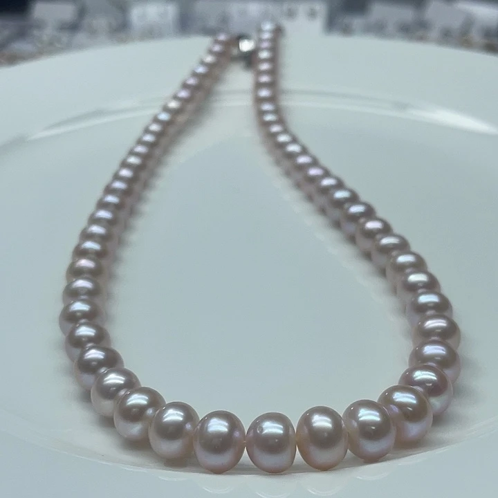 银S925镶嵌8左右粉紫超显白淡水珍珠