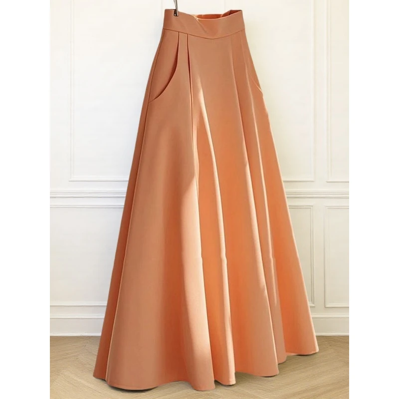 我也不想一直被夸，好美！橘色高腰显瘦长裙子女韩系中长款半身裙夏