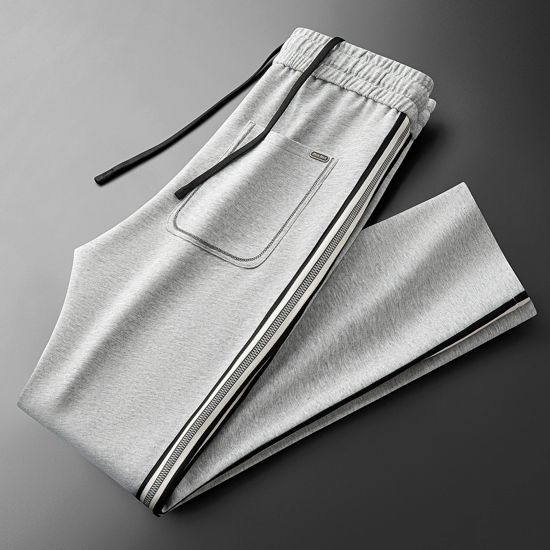 休闲裤男秋季时尚撞色拼接织带柔软面膜空气层太空棉运动直筒卫裤