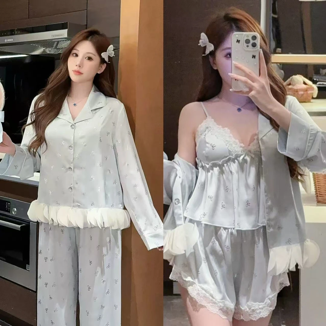 【蝶栖云境】春夏款水光缎面丝睡衣套装简约公主风家居服女纯欲甜美