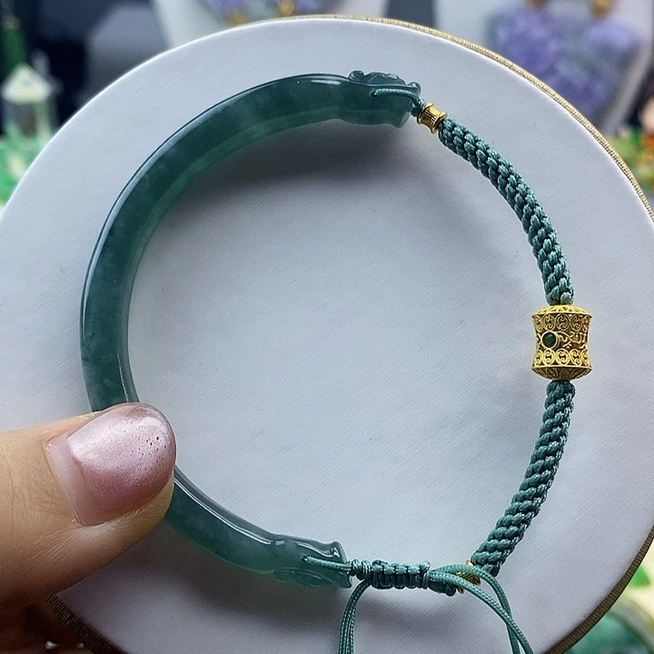 翡翠手链未镶嵌翡翠蓝水半镯编织手链