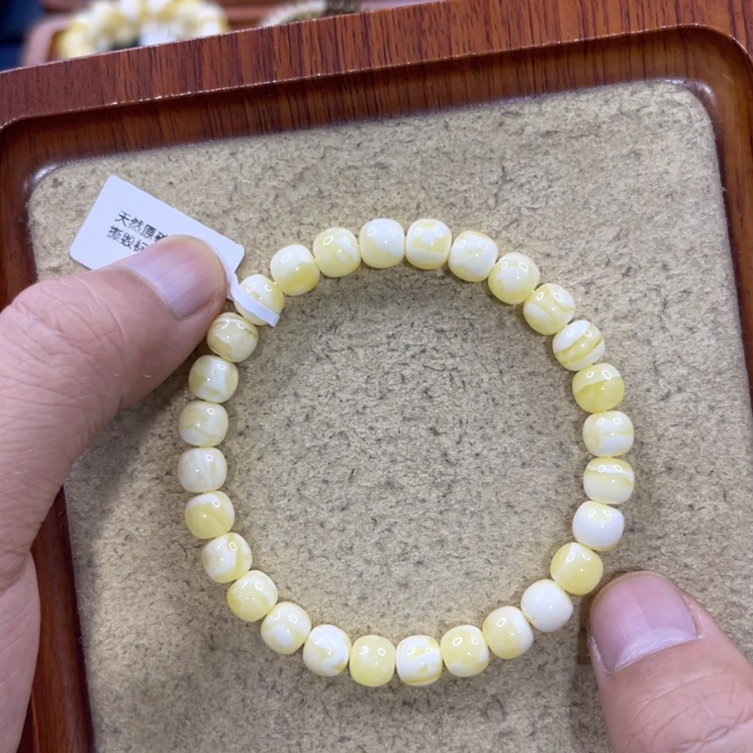 手链琥珀未镶嵌蜜蜡7.8mm金瓷白