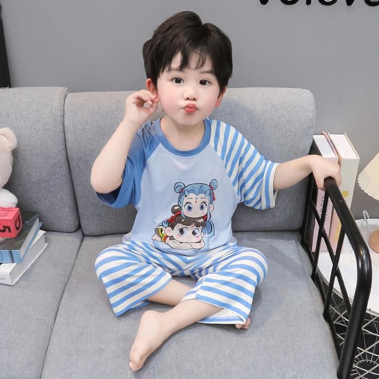 儿童睡衣男童夏季薄款莫代尔短袖男孩宝宝卡通哪吒夏天家居服套装
