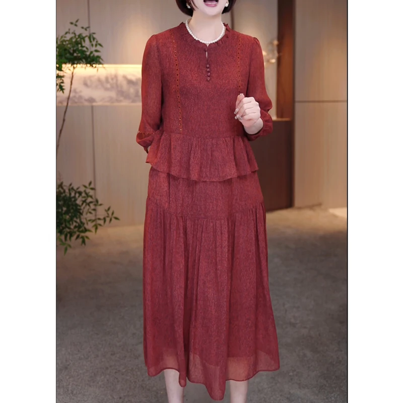 时尚夏季七分袖假两件大码连衣裙女2025新款气质简约妈妈装裙子