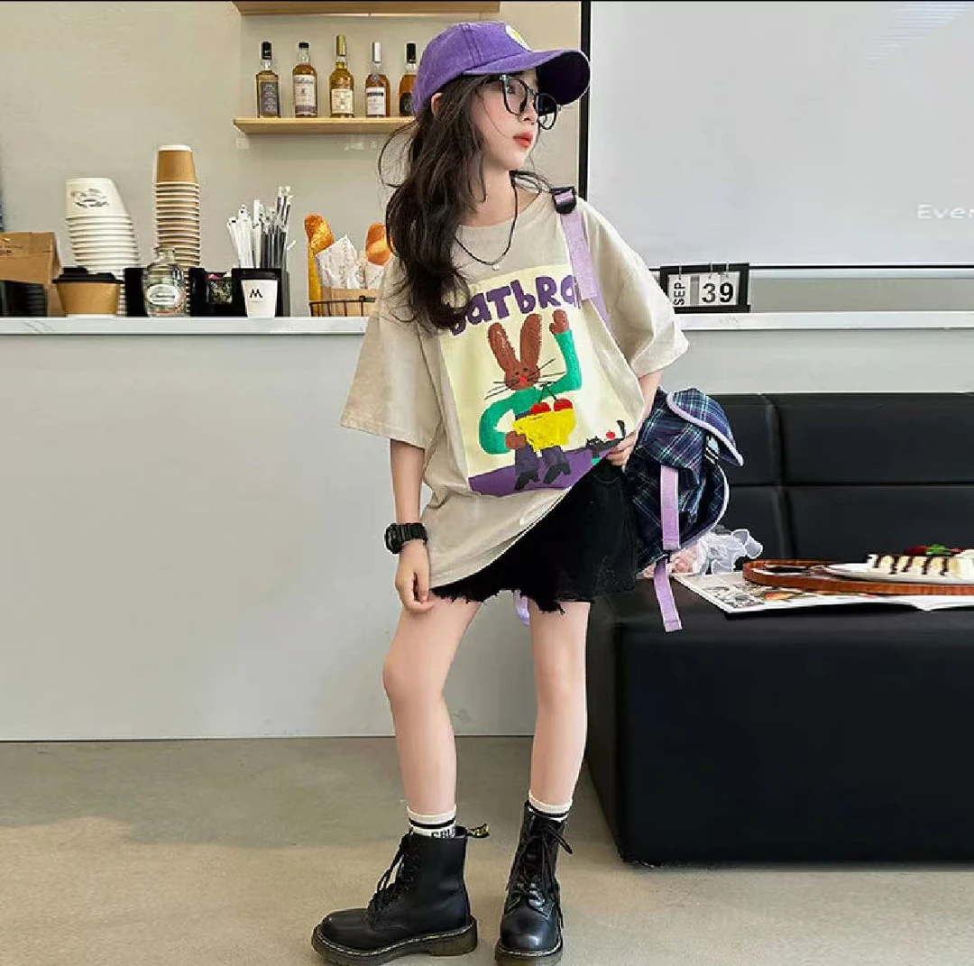 【卡通风暴】卡通大兔子T恤2025夏季女童舒适透气圆领T恤薄款学生