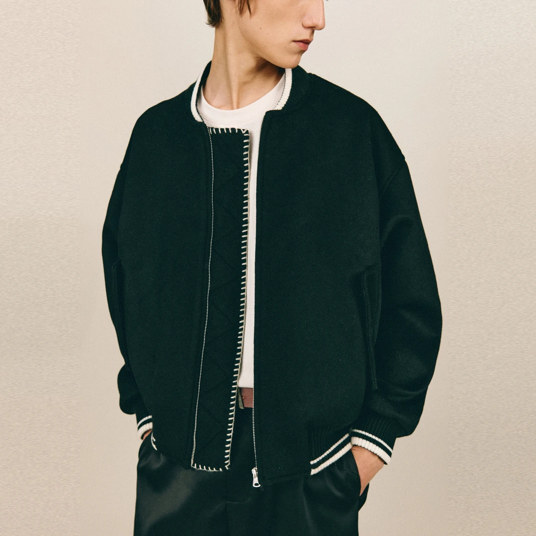 NONRADICAL （NR）男士时尚休闲百搭宽松简约手缝线门槛羊毛棒球服