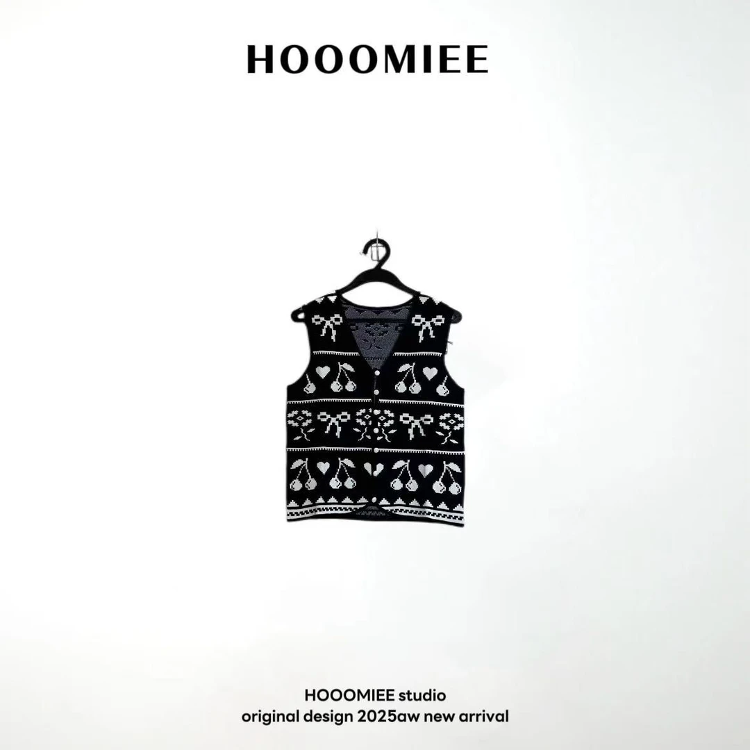 Hooomiee潮流修身黑白提花撞色女士背心马甲J25098