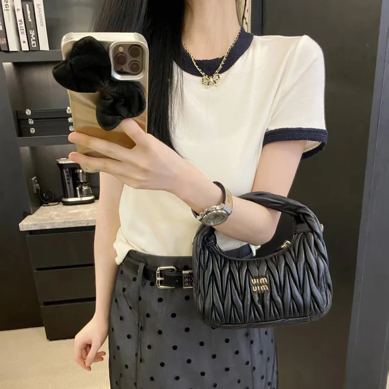 M1249简约百搭领口编织风设计圆领短袖T恤 衣长58 款号UF21072