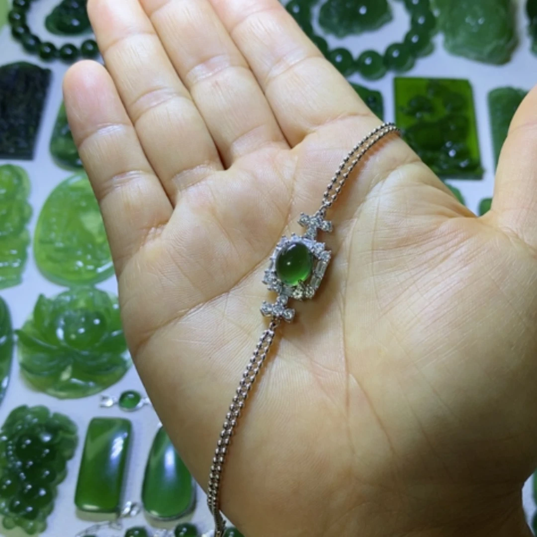 【闪购商品】银S925镶嵌蛇纹石玉手链