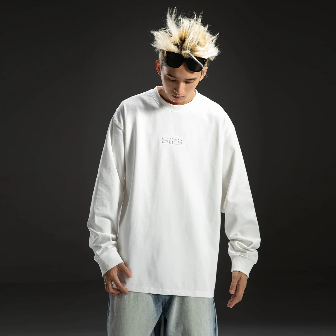 重磅380克纯棉T恤经典简约长袖男士潮流中性风通勤圆领情侣衣2010