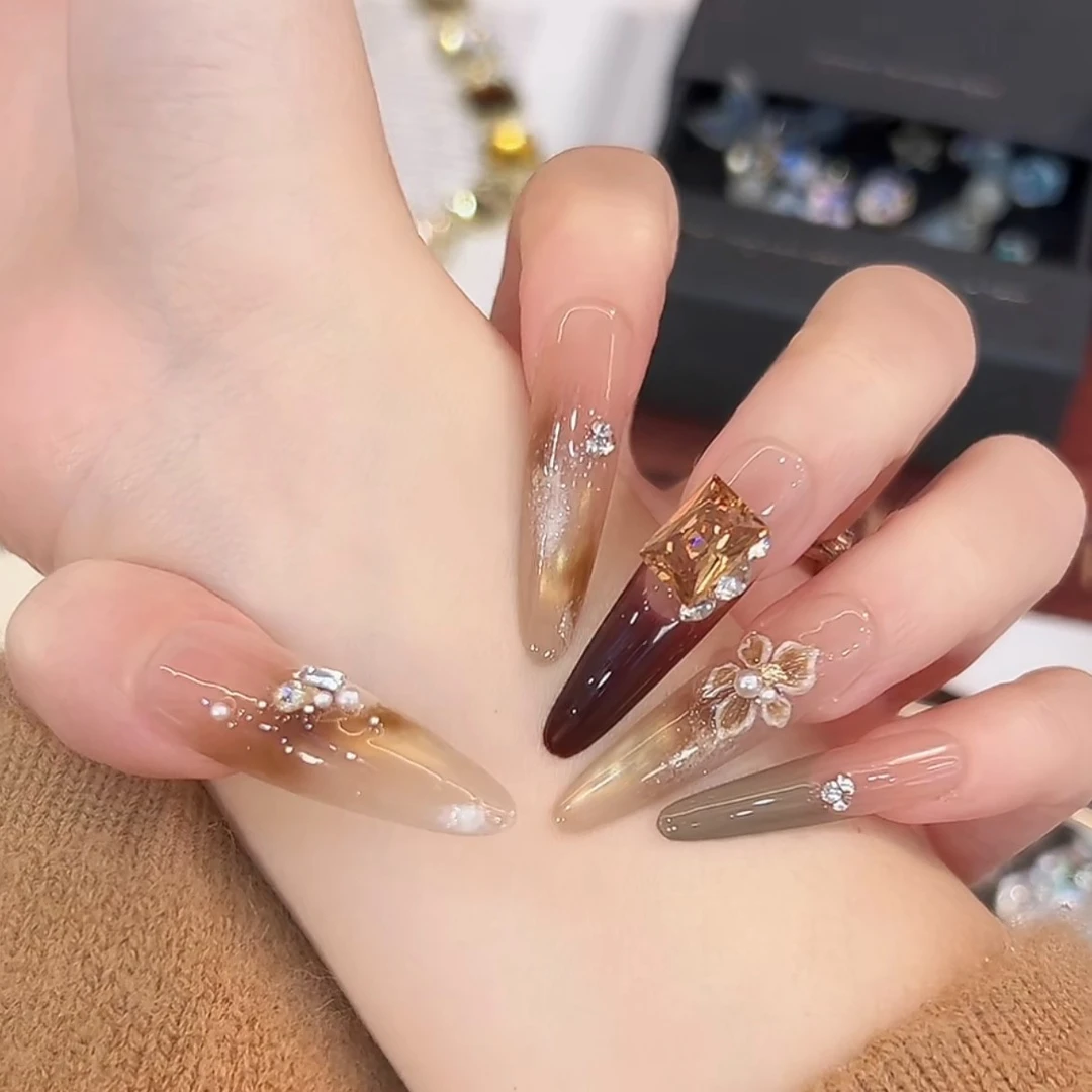 【 冻梨】抒雅手工穿戴甲纯欲气质指尖渐变淡雅高级指甲贴