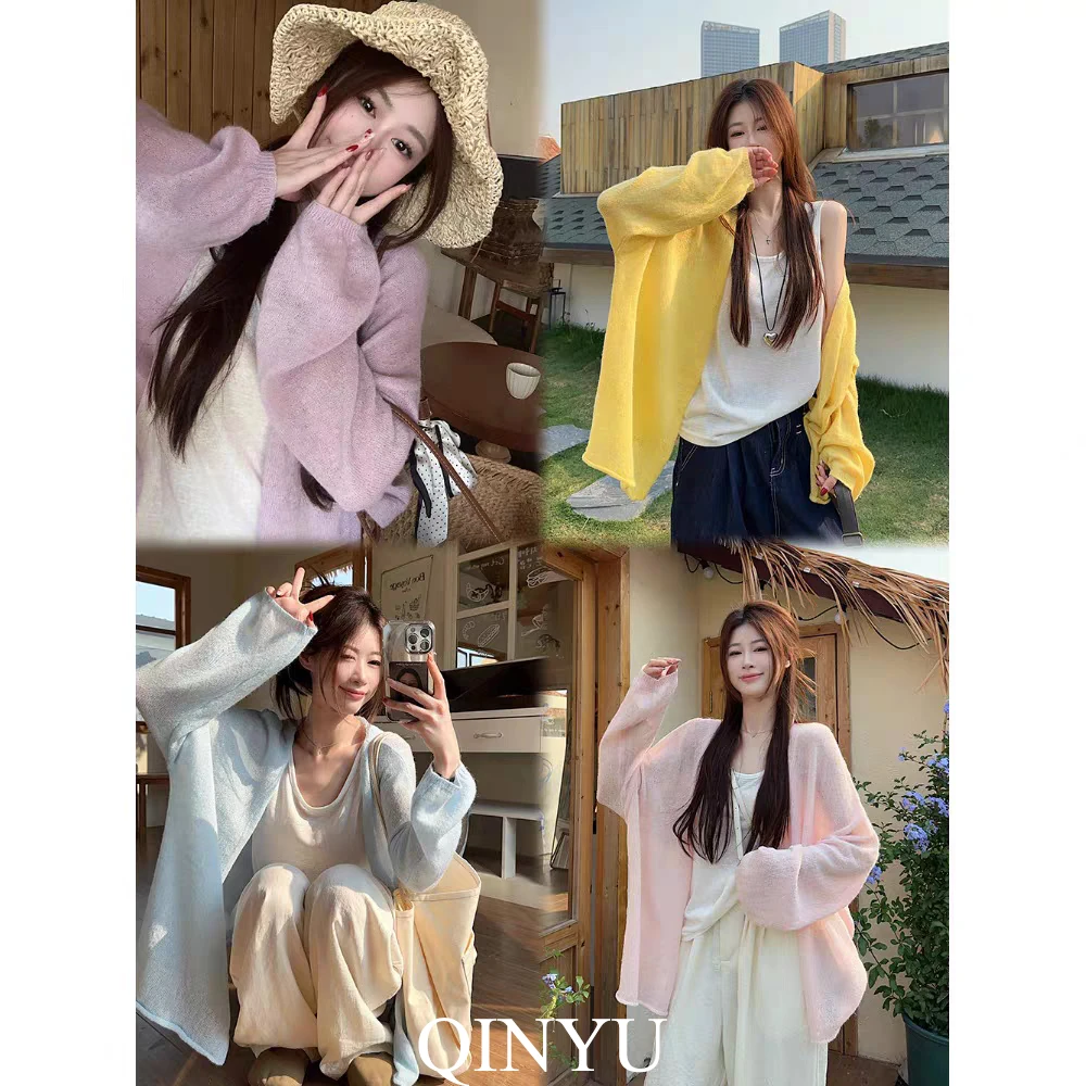 【现货羊毛衫】奶油风新款灯笼袖空调薄纱针织毛衣 YS2003#