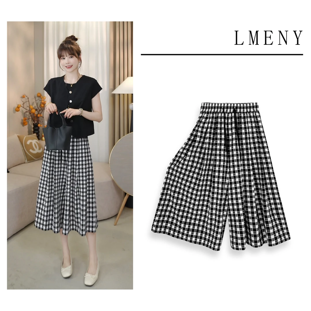 LMENY八分格子裙裤！夏日休闲透气宽松裙裤25BK013