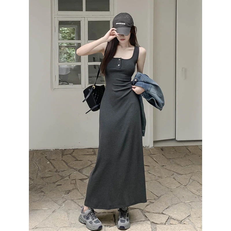 辣妹无袖吊带连衣裙新款女装夏季收腰显瘦百搭中长款