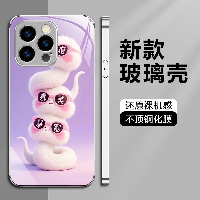 十二生肖适用苹果16/15/14/13/12苹果XR金属漆promax玻璃手机壳