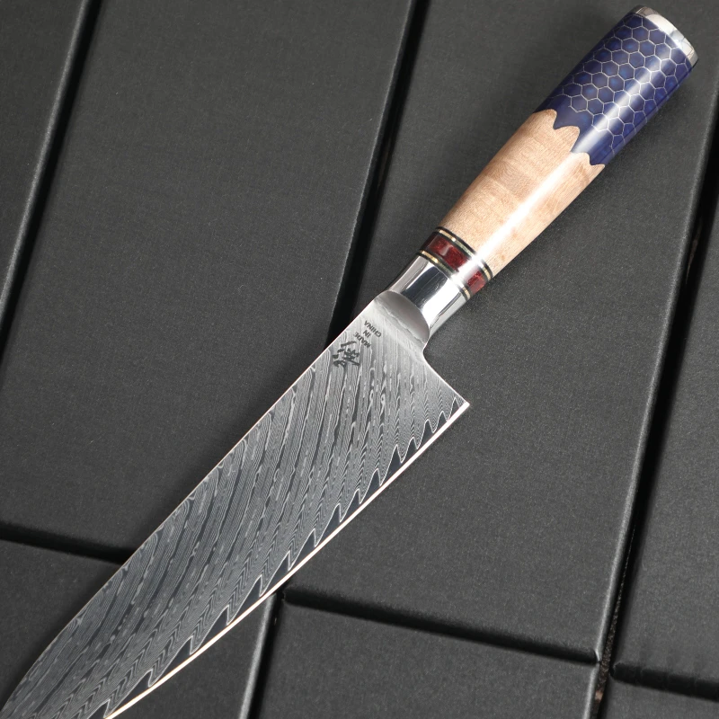 [影厨刀]树脂柳木羽毛纹主厨牛刀10cr15mov硬度60±62hrc