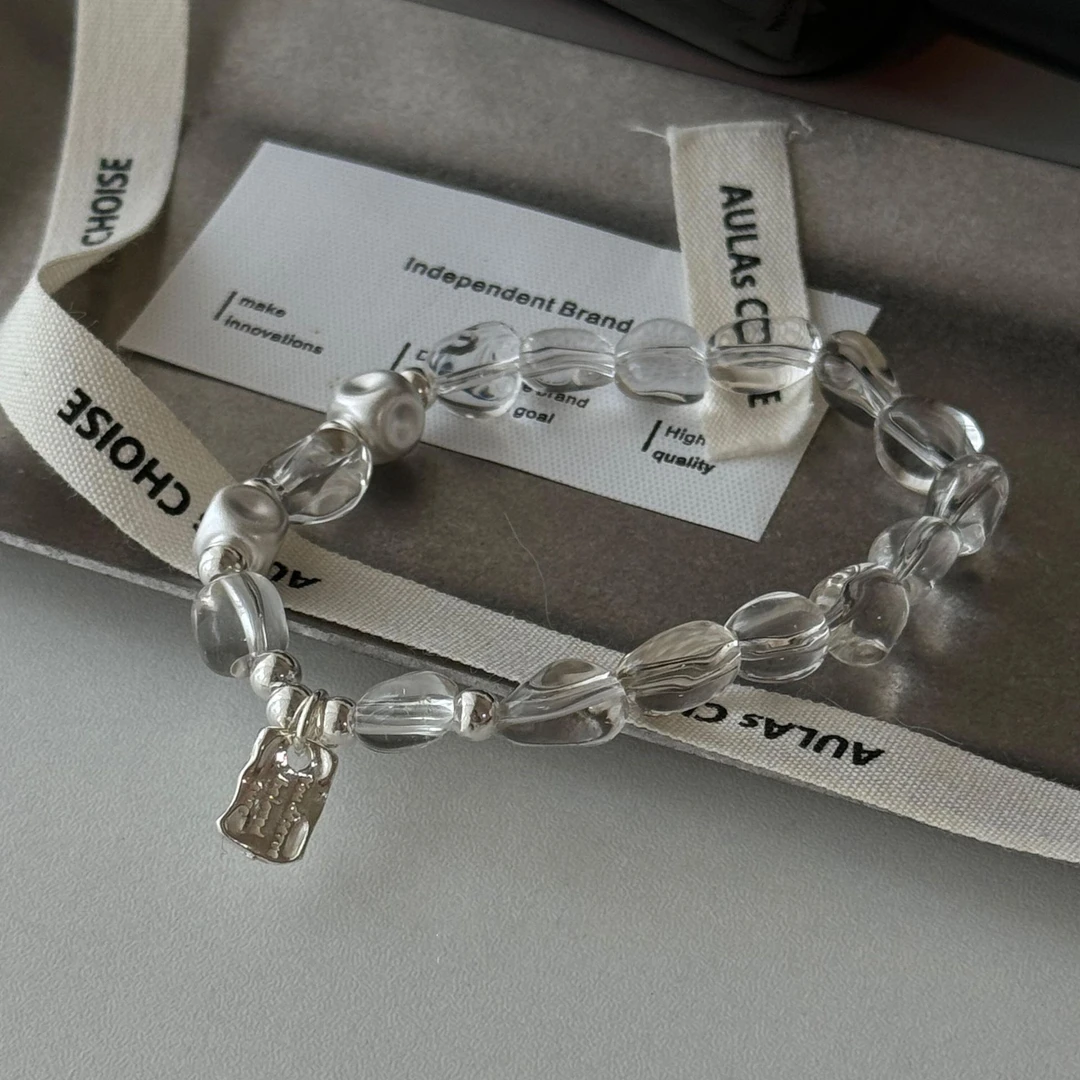 925银手链 S925银白水方珠手链女韩版ins高级感爆款弹力绳