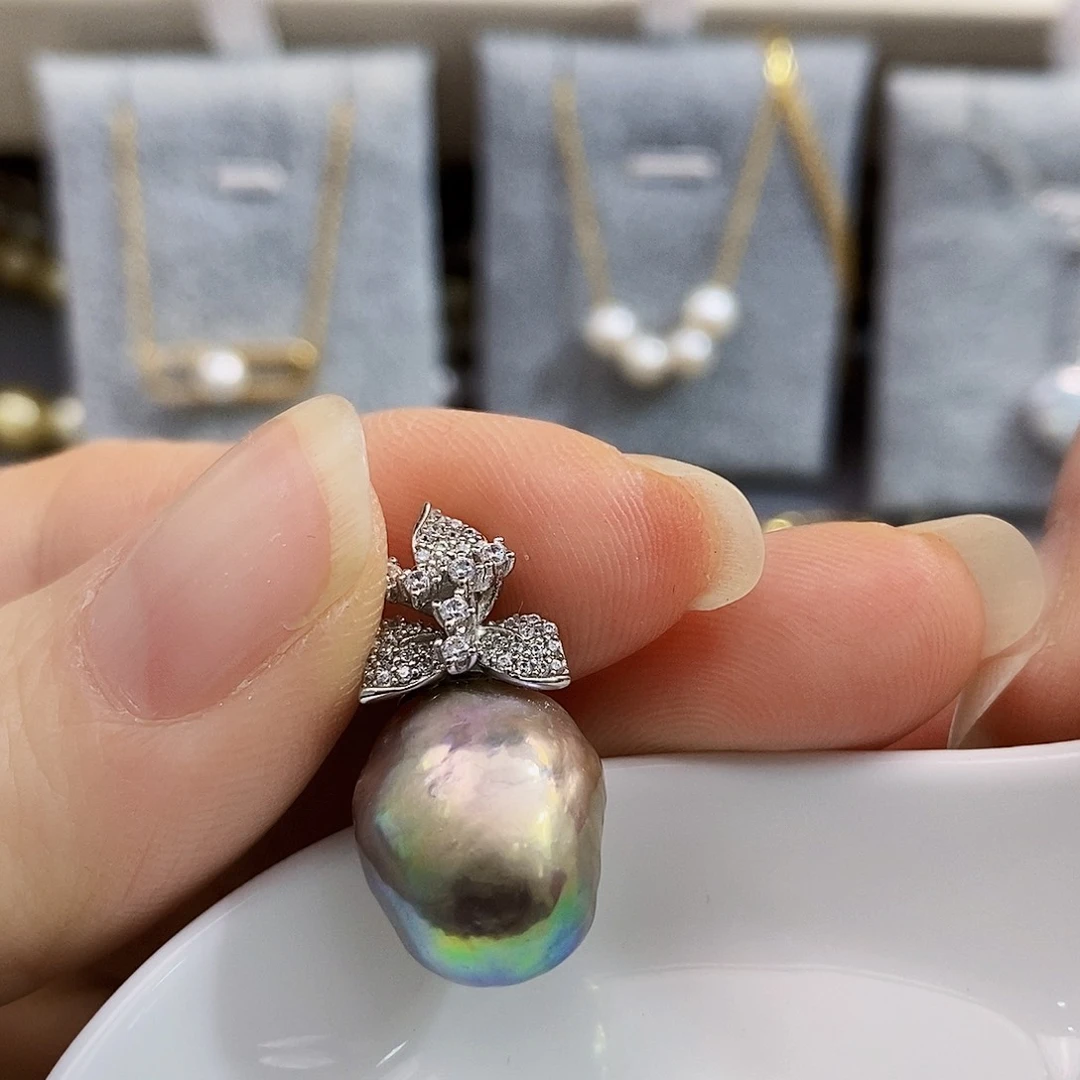 银S925镶嵌特价秒库存正版珠宝淡水极光设计款淡水珍珠