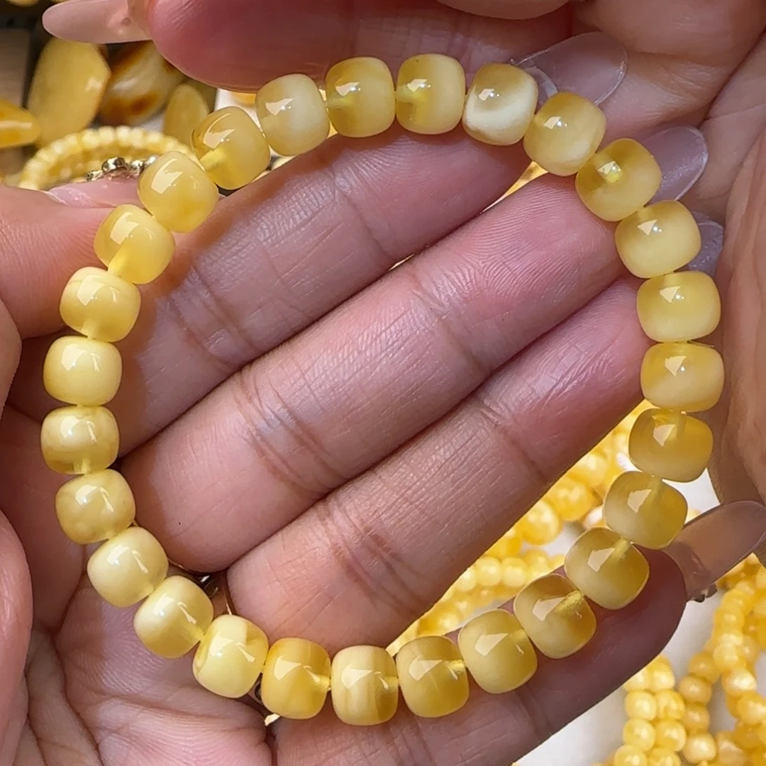 蜜蜡未镶嵌手链金白聚宝盆老型手串