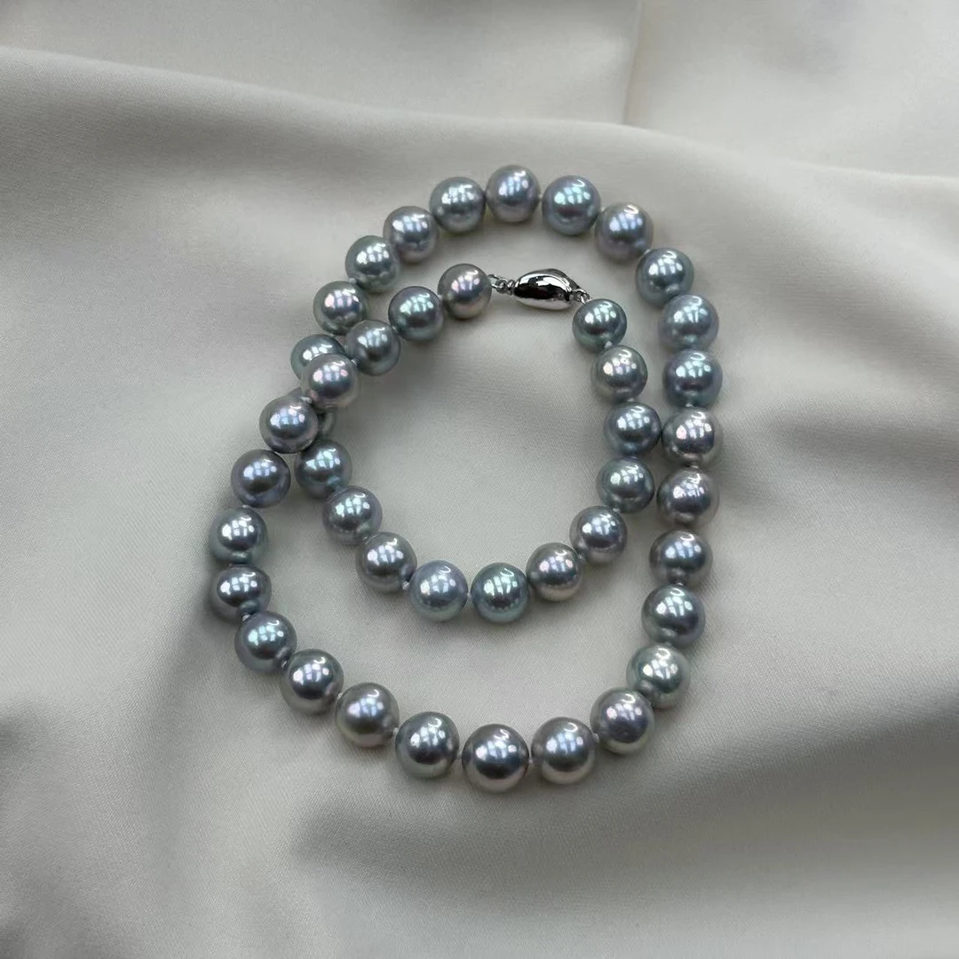 TX292【冰雪女王】天然极光淡水珍珠蓝血贵族满串8-10mm