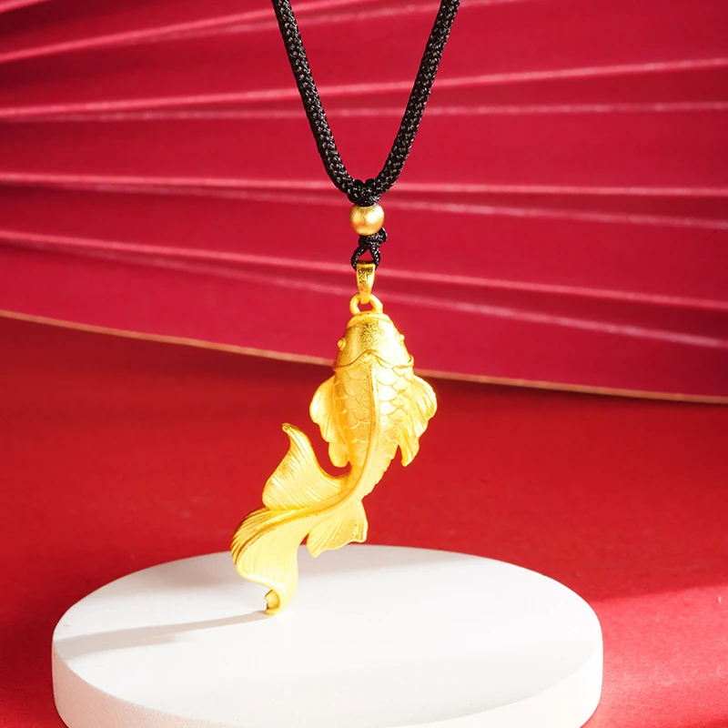 铜合金吊坠 古法锦鲤黑绳项链百搭金鱼立体吊坠百搭情侣配饰