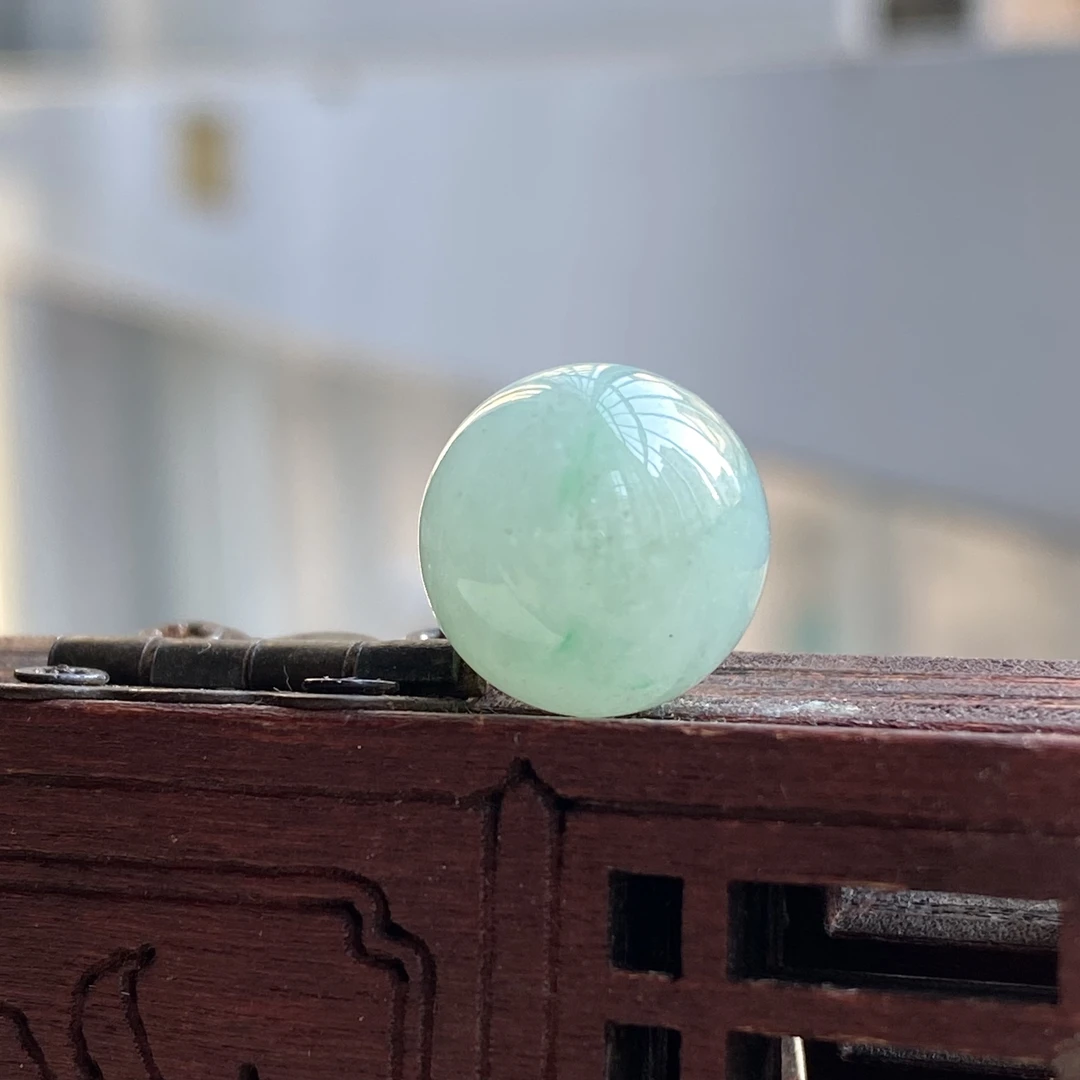 卡11.8飘金丝绿花波珠C0814缅甸翡翠圆珠细腻 种老 水头好无纹裂