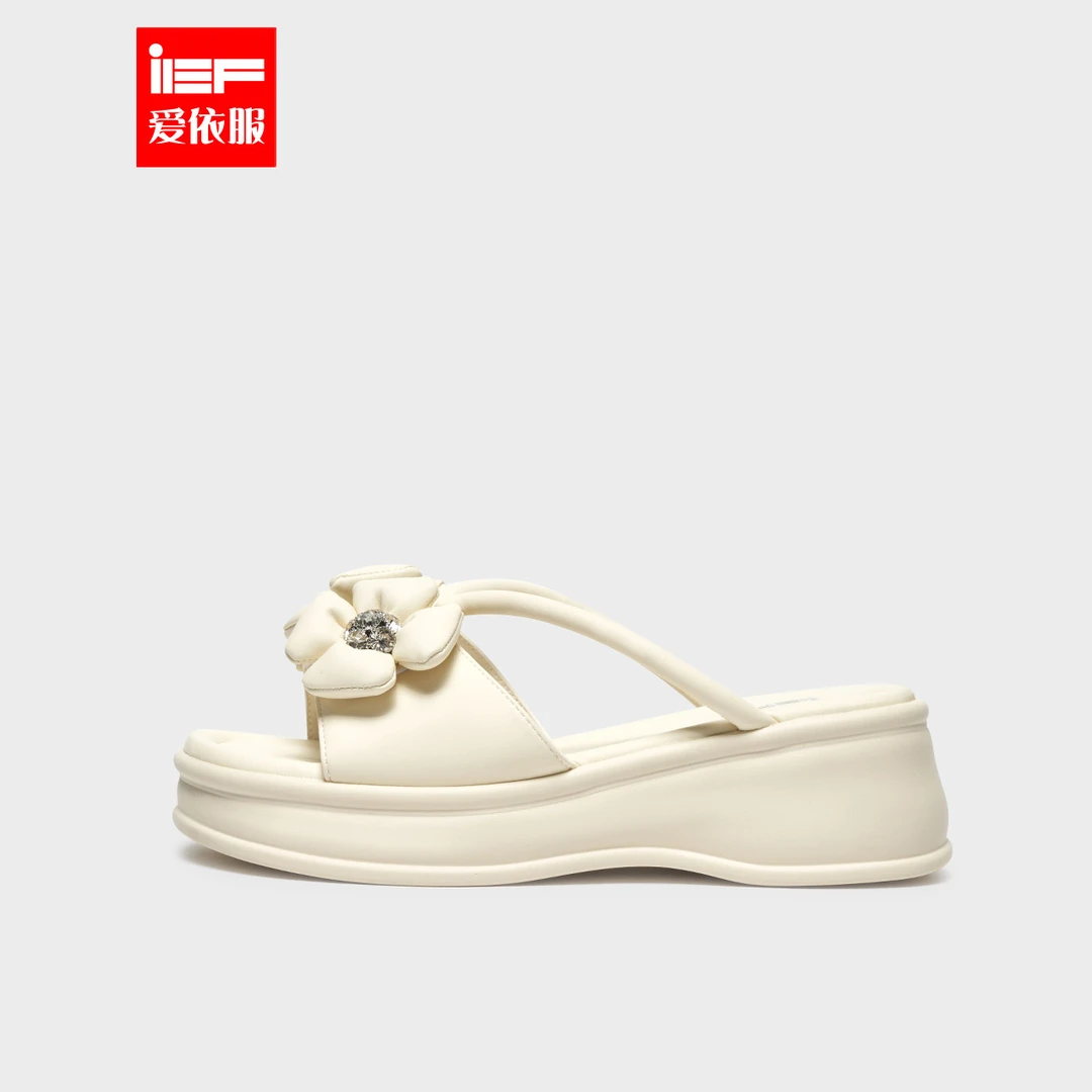 IEF/爱依服凉鞋2025夏季新款法式外穿立体花朵增高厚底拖流光风