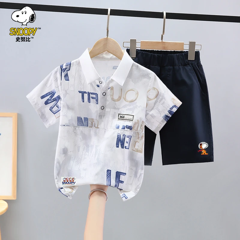 Snoopy/史努比男童夏季套装中大童短袖T恤两件套儿童男孩帅气衣服