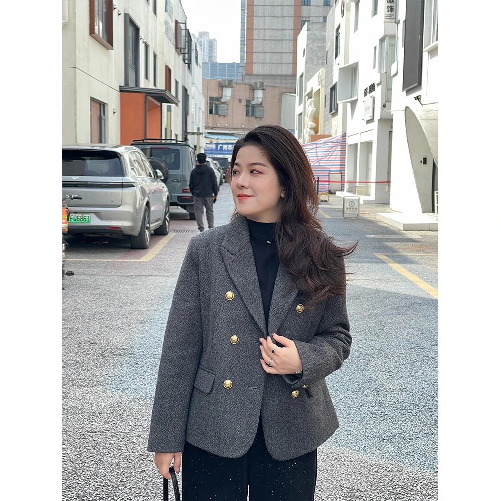 WenWen小个子韩版时尚气质夹棉厚款西装短外套秋冬新款2441