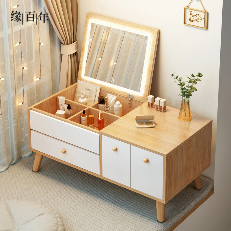 现代简约飘窗梳妆台一体卧室2022年新款极简小户型网红化妆台书桌