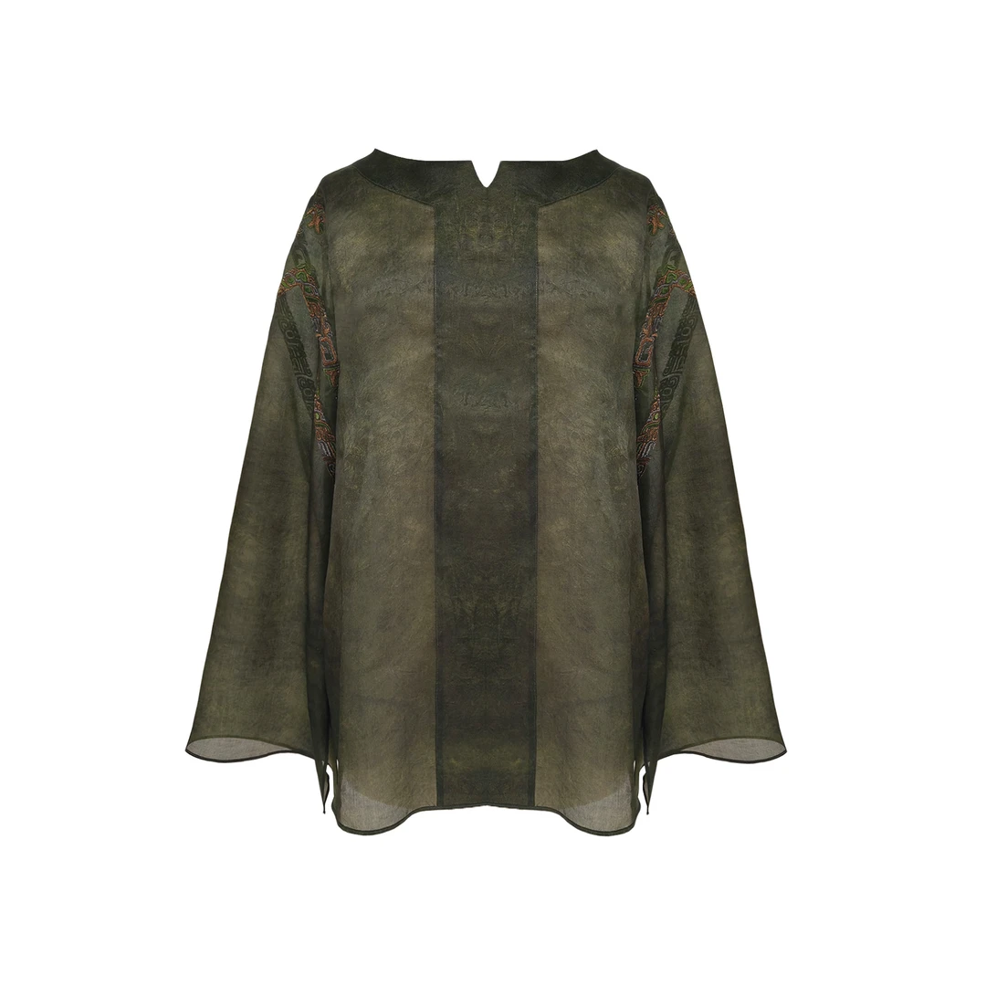 【三星堆】欧根缎盘金彩绣微喇套头衬衣DB-S250074