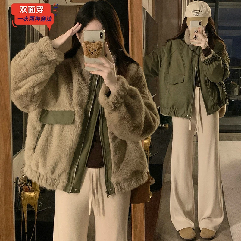 2025秋冬穿搭实拍 定染霜色正反两穿皮草派克服2025冬季新款加厚