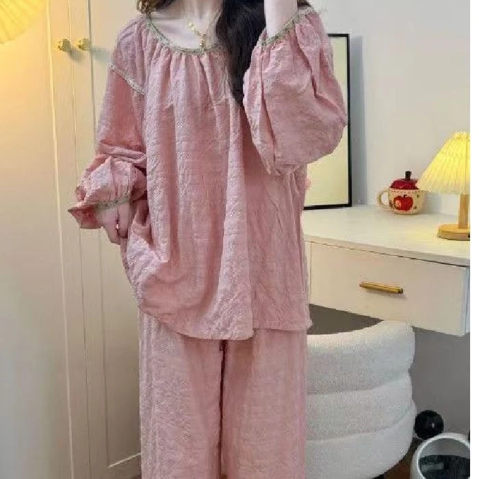 长裤甜美长袖女秋季高级感国风新款圆领套头睡衣家居服套装云朵棉