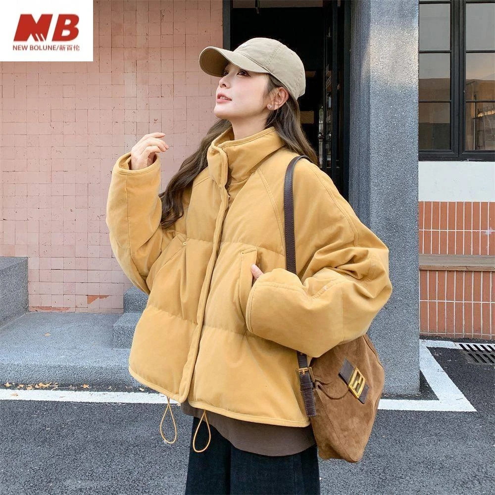 新百伦【奥莱撤柜】姜黄色立领棉服女冬季2025时尚新款短款小个子