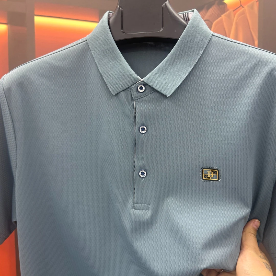 2025新款夏装时尚短袖T恤中年男冰丝防晒POLO衫中老年上衣服休闲