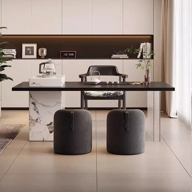 云镜VIP私人定制岩板茶桌椅组合黑色中国风设计师高级泡茶台