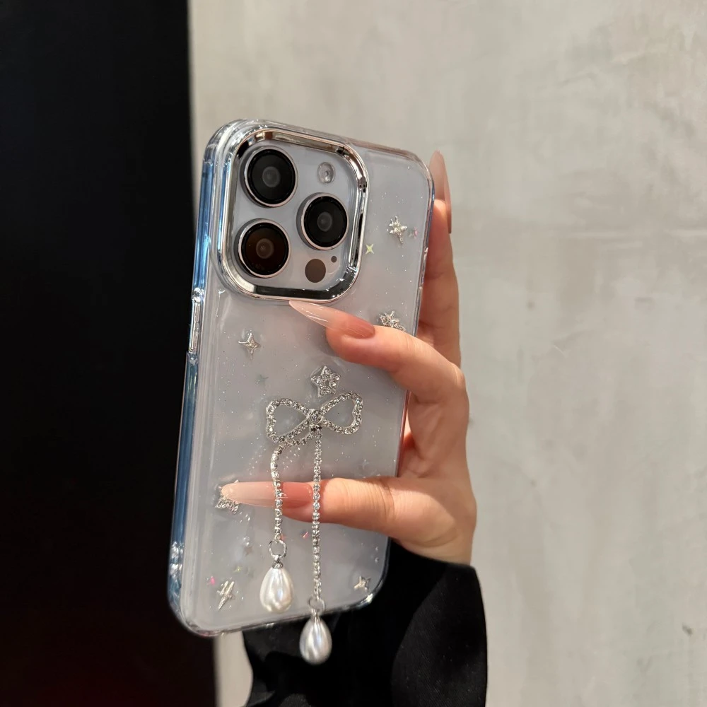 立体珍珠蝴蝶结适用苹果16promax手机壳轻奢iPhone15高级14创意13