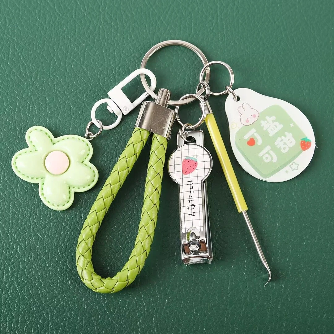 多巴胺彩色花朵钥匙扣少女心包包挂件配饰指甲刀挖耳勺钥匙链套装