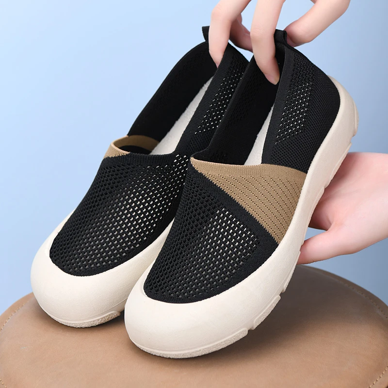 2025夏季新款舒适百搭健步鞋女网面透气老北京布鞋平底防滑休闲鞋