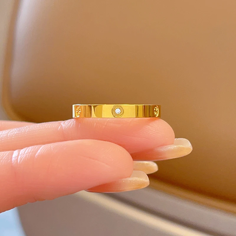 钛钢戒指 不掉色带钻米字戒指女小众情侣指环轻奢个性素圈食指戒