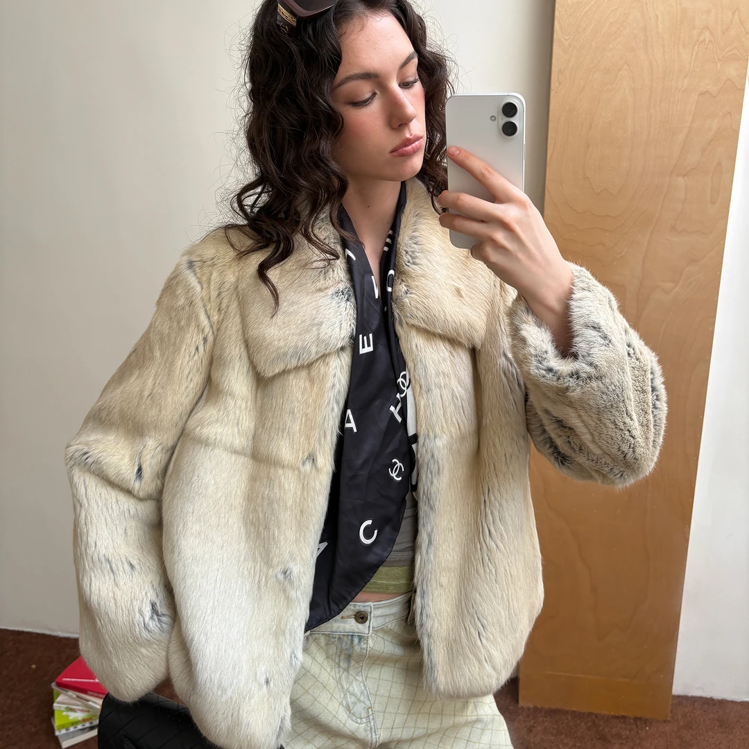 「伯爵千金」毛绒感双色兔毛皮草女2025冬新款外套短款高级感冬