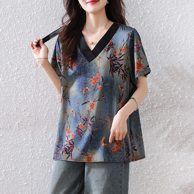 【女神新衣】国风短袖T恤女2025夏季新款大码女装宽松显瘦上衣