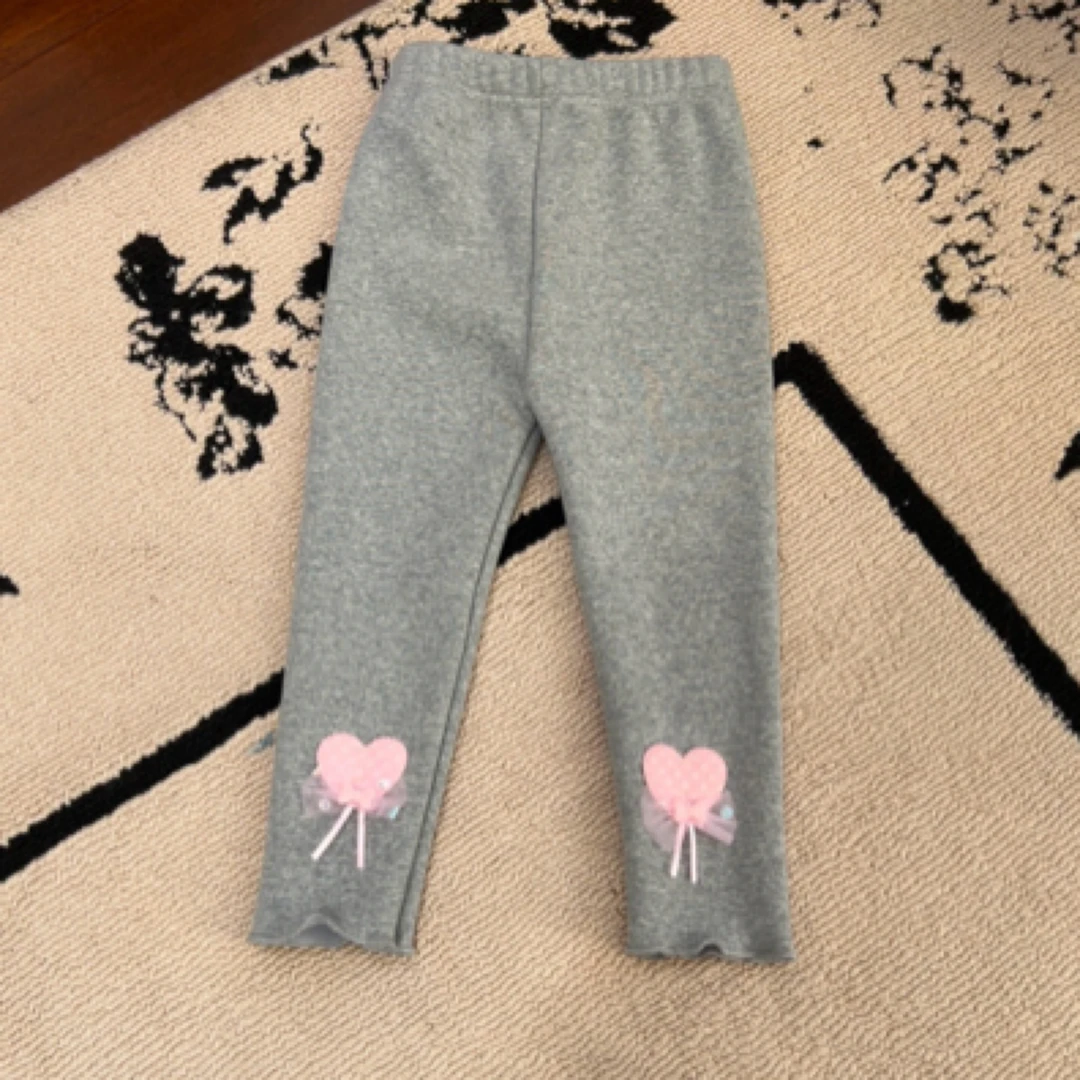 【编号P874】KBL-5-08-儿童粉爱心加绒打底裤灰色-KBL